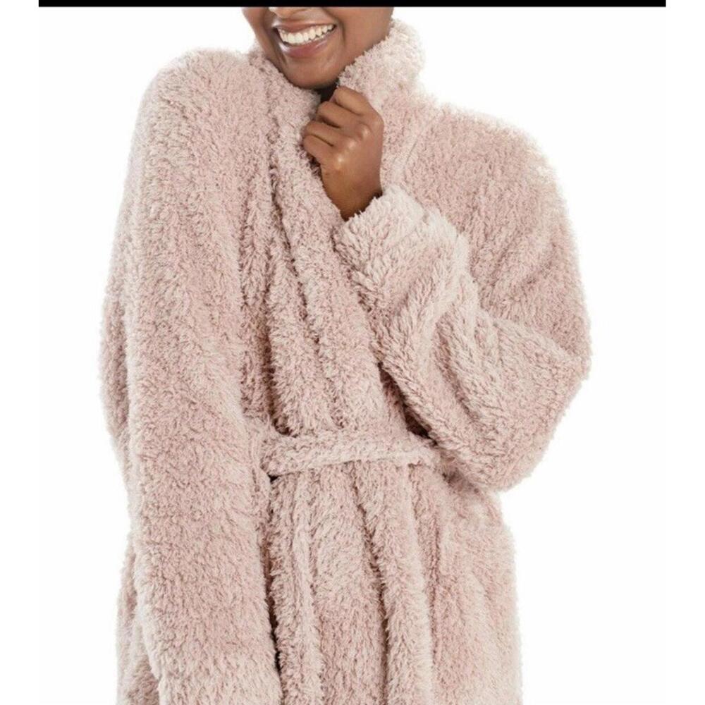 Natori Plush Fleece Robe Women’s L/XL Blush Pink Belted Super Soft Cozy Bathrobe